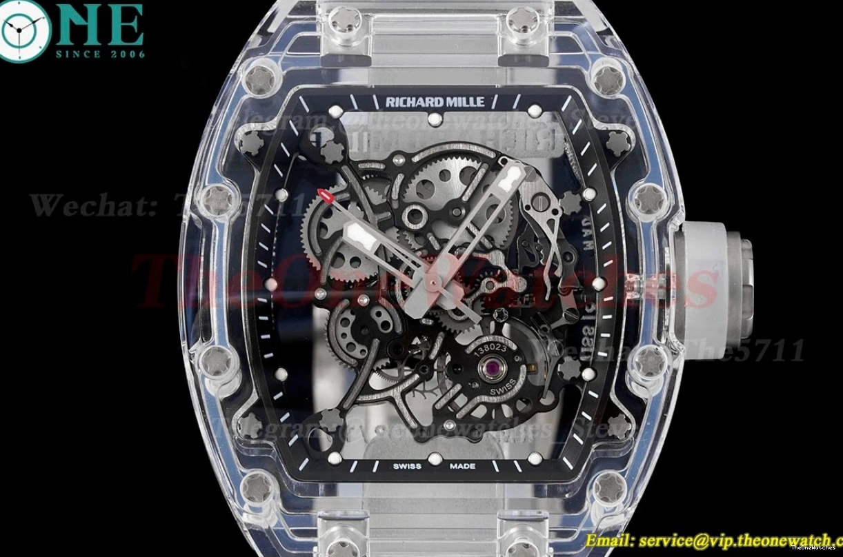 on strap  Dial RM055 Skeleton Transparent Transparent Rubber Sonic Clone  RMUL2 0208